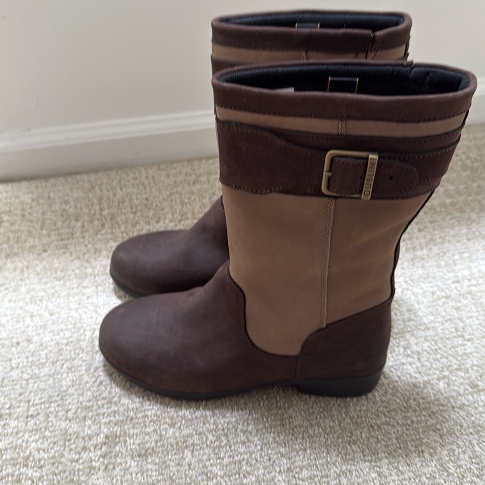 Dublin Estuary Western Cozy Cabin Brown Two Tone Leather Riding Boots Size 8.5